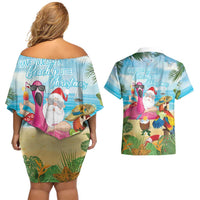 Have Yourself A Beachy Little Christmas Couples Matching Off Shoulder Short Dress and Hawaiian Shirt with Santa Chilling LT7 - Polynesian Pride