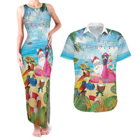 Have Yourself A Beachy Little Christmas Couples Matching Tank Maxi Dress and Hawaiian Shirt with Santa Chilling LT7 Colorful - Polynesian Pride