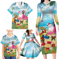 Have Yourself A Beachy Little Christmas Family Matching Long Sleeve Bodycon Dress and Hawaiian Shirt with Santa Chilling LT7 - Polynesian Pride