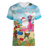 Have Yourself A Beachy Little Christmas Women V-Neck T-Shirt with Santa Chilling LT7 Female Colorful - Polynesian Pride