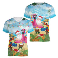 Have Yourself A Beachy Little Christmas Women V-Neck T-Shirt with Santa Chilling LT7 - Polynesian Pride