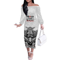 Aotearoa Personalized Family Matching Off The Shoulder Long Sleeve Dress and Hawaiian Shirt Proud To Be Maori LT7 Mom's Dress White - Polynesian Pride
