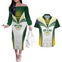 Cook Islands Rugby Custom Couples Matching Off The Shoulder Long Sleeve Dress and Hawaiian Shirt Kuki's Aitu Champions LT7 Colorful - Polynesian Pride