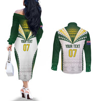 Cook Islands Rugby Custom Couples Matching Off The Shoulder Long Sleeve Dress and Long Sleeve Button Shirt Kuki's Aitu Champions LT7 - Polynesian Pride