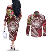 Aloha Hawaii Big Island Couples Matching Off The Shoulder Long Sleeve Dress and Long Sleeve Button Shirt Ohia Lehua Wahine LT7 - Polynesian Pride