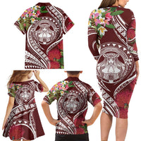 Aloha Hawaii Big Island Family Matching Long Sleeve Bodycon Dress and Hawaiian Shirt Ohia Lehua Wahine LT7 - Polynesian Pride