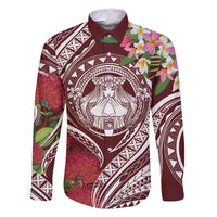 Aloha Hawaii Big Island Family Matching Off Shoulder Maxi Dress and Hawaiian Shirt Ohia Lehua Wahine LT7 Dad's Shirt - Long Sleeve Red - Polynesian Pride