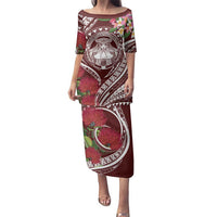 Aloha Hawaii Big Island Family Matching Puletasi and Hawaiian Shirt Ohia Lehua Wahine LT7 Mom's Dress Red - Polynesian Pride