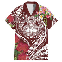 Aloha Hawaii Big Island Family Matching Short Sleeve Bodycon Dress and Hawaiian Shirt Ohia Lehua Wahine LT7 Dad's Shirt - Short Sleeve Red - Polynesian Pride