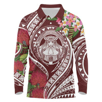Aloha Hawaii Big Island Long Sleeve Polo Shirt Ohia Lehua Wahine LT7 Red - Polynesian Pride