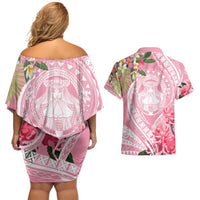 Aloha Hawaii Maui Couples Matching Off Shoulder Short Dress and Hawaiian Shirt Goddess Lokelani Rose LT7 - Polynesian Pride