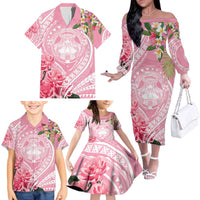 Aloha Hawaii Maui Family Matching Off The Shoulder Long Sleeve Dress and Hawaiian Shirt Goddess Lokelani Rose LT7 Pink - Polynesian Pride