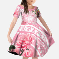 Aloha Hawaii Maui Family Matching Puletasi and Hawaiian Shirt Goddess Lokelani Rose LT7 Daughter's Dress Pink - Polynesian Pride