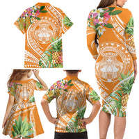 Aloha Hawaii Lanai Family Matching Long Sleeve Bodycon Dress and Hawaiian Shirt Frangipani Mix Pineapple LT7 - Polynesian Pride