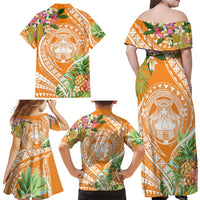 Aloha Hawaii Lanai Family Matching Off Shoulder Maxi Dress and Hawaiian Shirt Frangipani Mix Pineapple LT7 - Polynesian Pride