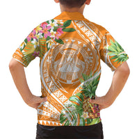 Aloha Hawaii Lanai Family Matching Short Sleeve Bodycon Dress and Hawaiian Shirt Frangipani Mix Pineapple LT7 - Polynesian Pride