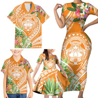Aloha Hawaii Lanai Family Matching Short Sleeve Bodycon Dress and Hawaiian Shirt Frangipani Mix Pineapple LT7 - Polynesian Pride