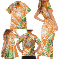 Aloha Hawaii Lanai Family Matching Short Sleeve Bodycon Dress and Hawaiian Shirt Frangipani Mix Pineapple LT7 - Polynesian Pride