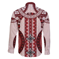 Bula Fiji Vintage Family Matching Long Sleeve Bodycon Dress and Hawaiian Shirt Scarlet Masi Motifs LT7 - Polynesian Pride