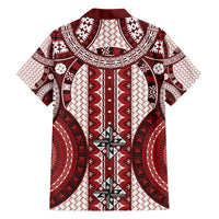 Bula Fiji Vintage Family Matching Off The Shoulder Long Sleeve Dress and Hawaiian Shirt Scarlet Masi Motifs LT7 - Polynesian Pride