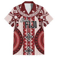 Bula Fiji Vintage Family Matching Puletasi and Hawaiian Shirt Scarlet Masi Motifs LT7 Dad's Shirt - Short Sleeve Scarlet - Polynesian Pride