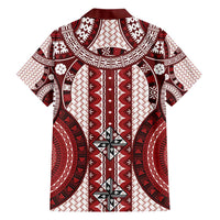 Bula Fiji Vintage Family Matching Short Sleeve Bodycon Dress and Hawaiian Shirt Scarlet Masi Motifs LT7 - Polynesian Pride