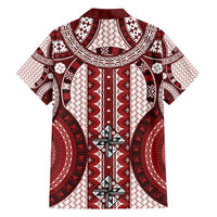 Bula Fiji Vintage Family Matching Summer Maxi Dress and Hawaiian Shirt Scarlet Masi Motifs LT7 - Polynesian Pride