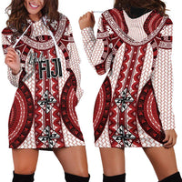 Bula Fiji Vintage Hoodie Dress Scarlet Masi Motifs LT7 - Polynesian Pride
