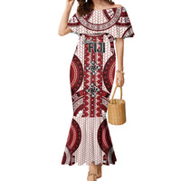 Bula Fiji Vintage Mermaid Dress Scarlet Masi Motifs