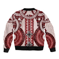 Bula Fiji Vintage Sleeve Zip Bomber Jacket Scarlet Masi Motifs