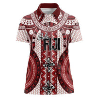 Bula Fiji Vintage Women Polo Shirt Scarlet Masi Motifs LT7 Female Scarlet - Polynesian Pride