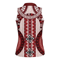 Bula Fiji Vintage Women Sleeveless Polo Shirt Scarlet Masi Motifs LT7 - Polynesian Pride