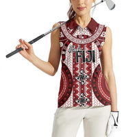 Bula Fiji Vintage Women Sleeveless Polo Shirt Scarlet Masi Motifs LT7 - Polynesian Pride