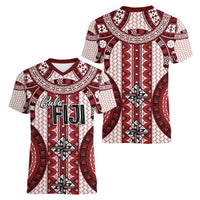 Bula Fiji Vintage Women V-Neck T-Shirt Scarlet Masi Motifs LT7 - Polynesian Pride