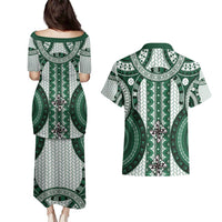 Bula Fiji Vintage Couples Matching Puletasi and Hawaiian Shirt Phthalo Green Masi Motifs LT7 - Polynesian Pride