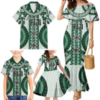 Bula Fiji Vintage Family Matching Mermaid Dress and Hawaiian Shirt Phthalo Green Masi Motifs LT7 - Polynesian Pride