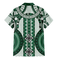 Bula Fiji Vintage Family Matching Mermaid Dress and Hawaiian Shirt Phthalo Green Masi Motifs LT7 - Polynesian Pride