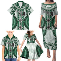 Bula Fiji Vintage Family Matching Puletasi and Hawaiian Shirt Phthalo Green Masi Motifs LT7 - Polynesian Pride