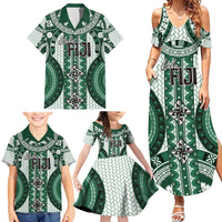 Bula Fiji Vintage Family Matching Summer Maxi Dress and Hawaiian Shirt Phthalo Green Masi Motifs LT7 - Polynesian Pride