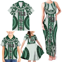 Bula Fiji Vintage Family Matching Tank Maxi Dress and Hawaiian Shirt Phthalo Green Masi Motifs LT7 - Polynesian Pride