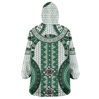 Bula Fiji Vintage Wearable Blanket Hoodie Phthalo Green Masi Motifs LT7 - Polynesian Pride