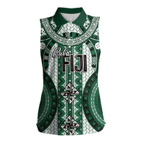 Bula Fiji Vintage Women Sleeveless Polo Shirt Phthalo Green Masi Motifs LT7 Female Phthalo Green - Polynesian Pride