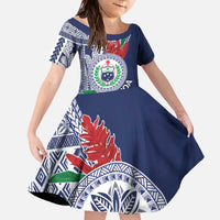 Samoa Rugby Personalized Family Matching Off The Shoulder Long Sleeve Dress and Hawaiian Shirt Toa Samoa Myriad Siapo LT7 Daughter's Dress Blue - Polynesian Pride