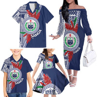 Samoa Rugby Personalized Family Matching Off The Shoulder Long Sleeve Dress and Hawaiian Shirt Toa Samoa Myriad Siapo LT7 - Polynesian Pride