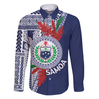 Samoa Rugby Personalized Family Matching Off The Shoulder Long Sleeve Dress and Hawaiian Shirt Toa Samoa Myriad Siapo LT7 Dad's Shirt - Long Sleeve Blue - Polynesian Pride