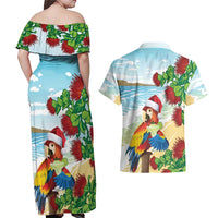 Have A Very Beach Christmas Couples Matching Off Shoulder Maxi Dress and Hawaiian Shirt Parrot By Lehua Flower LT7 - Polynesian Pride