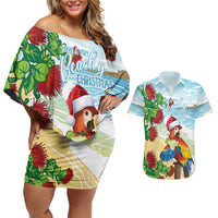 Have A Very Beach Christmas Couples Matching Off Shoulder Short Dress and Hawaiian Shirt Parrot By Lehua Flower LT7 Art - Polynesian Pride