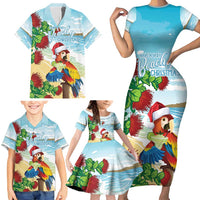 Have A Very Beach Christmas Family Matching Short Sleeve Bodycon Dress and Hawaiian Shirt Parrot By Lehua Flower LT7 - Polynesian Pride