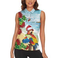 Have A Very Beach Christmas Women Sleeveless Polo Shirt Parrot By Lehua Flower LT7 - Polynesian Pride