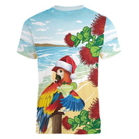 Have A Very Beach Christmas Women V-Neck T-Shirt Parrot By Lehua Flower LT7 - Polynesian Pride